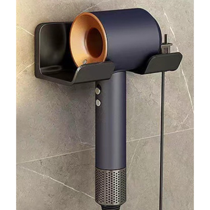 Fából készült hajszárítótartó, fekete, 1 darab, falra szerelhető, 5.9"x2"x3.94"