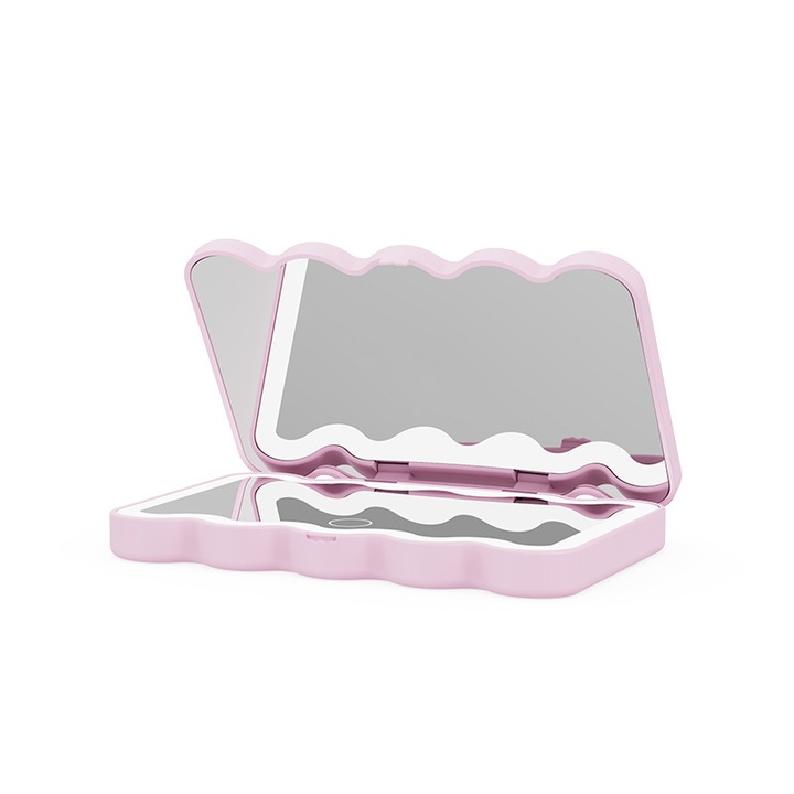 Oglinda cosmetica portabila LED pliabila, roz, 13x2x8cm