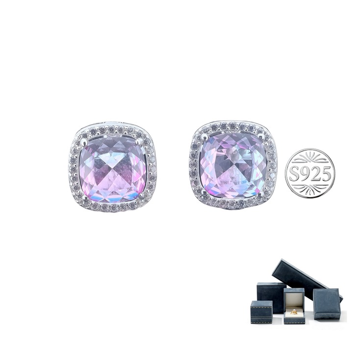 Cercei Femei cu Tourmalina Cu Efect de Schimbare de Culoare – Argint 925 Placat cu Platina, Zirconi Mica 3A, Hipoalergenic, Design Modern，Cutie Cadou Inclusa