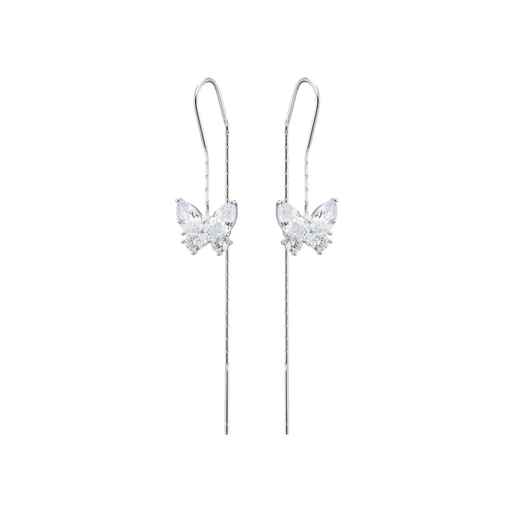 Cercei Femei cu Lant Lung – Forma de Fluture, Zirconiu 5A, Cupru Placat cu Platina, Design Elegant, Cutie Cadou Inclusa