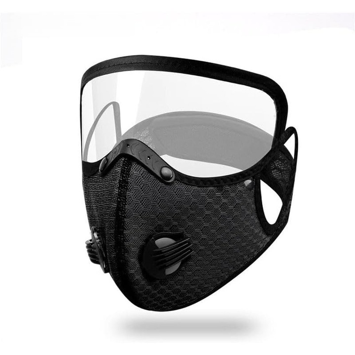 Masca de fata pentru motocicleta, sistem modular, filtre cu carbon activ, vizor anti-aburire, neagra