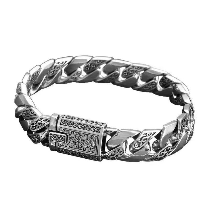 Bratara punk motociclist argint 925 model iarba 22cm unisex