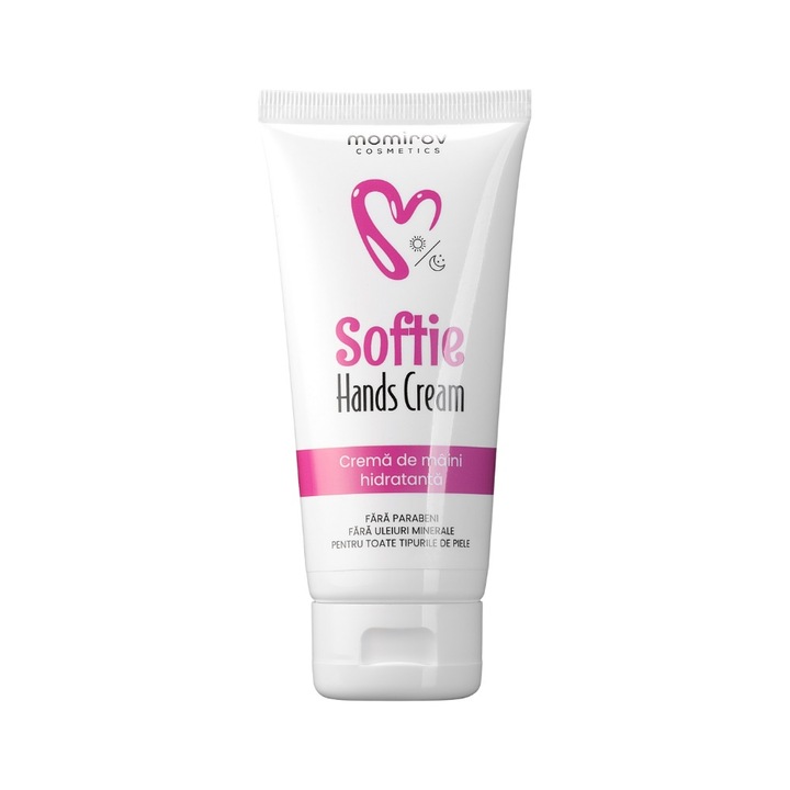 Crema hidratantă de mâini Momirov Cosmetics Softie, 100 ml, cu ulei de migdale și unt de shea, pentru piele uscată, fără parabeni