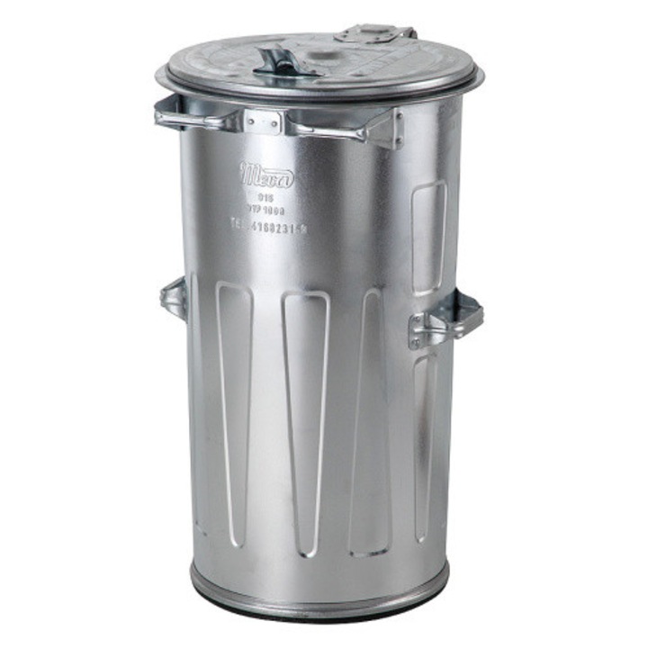 Cos de Gunoi Metalic Meva 110L, Galvanizat, Capac Culisant, Dimensiuni 870x550mm