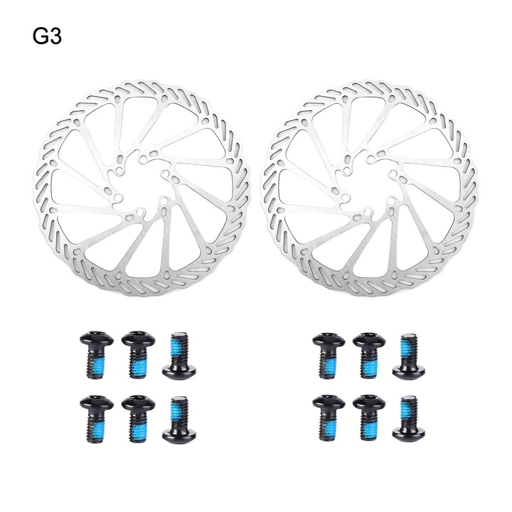 Комплект от 2 дискови спирачки за велосипед G3, asskanaer, с 12 винта, разстоянието между отворите е 44 мм, не се деформира лесно, подходящ за повечето планински и шосейни велосипеди, неръждаема стомана, 160 мм, сребрист