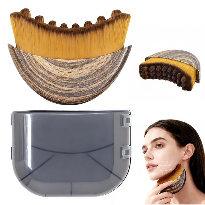 Perie contur faciala, LXNZUHN®, tratament Gua Sha, portabila, pentru drenaj limfatic, masaj pentru linia maxilarului si barbie, peri ultra-moi, design ergonomic, maro