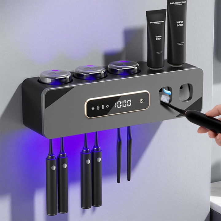 SHIJOOE fogkefetartó, automata fogkrémadagoló, 6 nyílás, 3 csésze, falra szerelhető, újratölthető