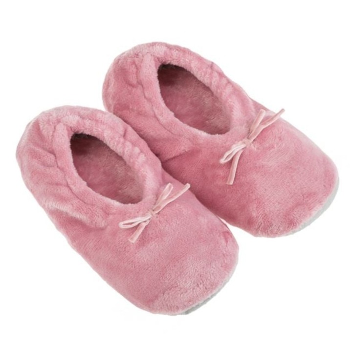 Papuci balerini de iarna, roz, 39-41, blanita cu fundita, talpa antiderapanta