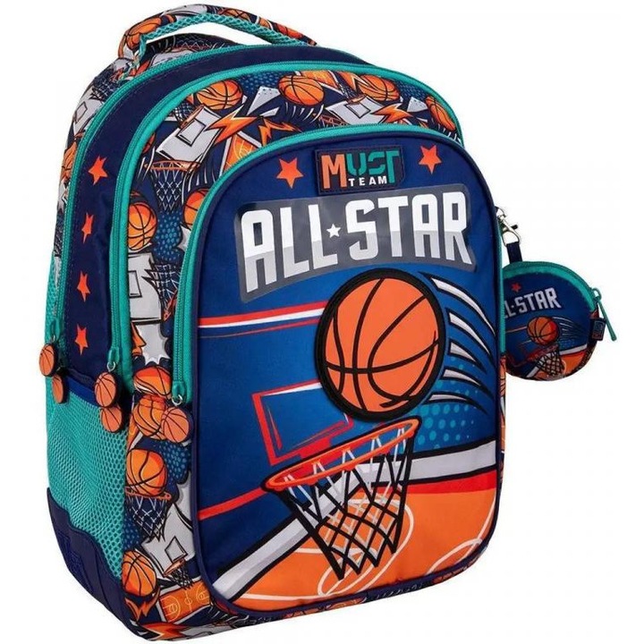 Luna: Must Team kosárlabdás lekerekített 3 rekeszes iskolatáska, hátizsák 32x18x43cm