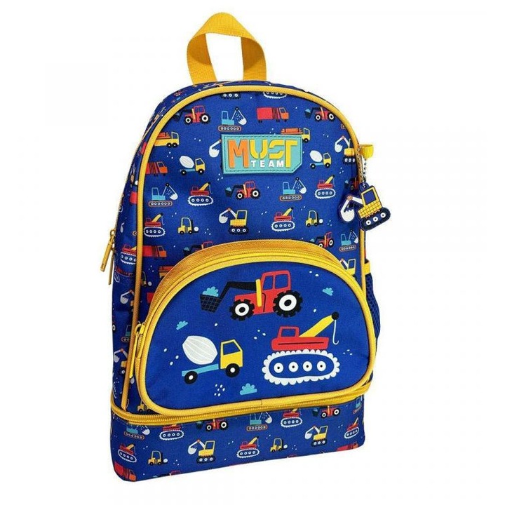 Luna: Must Team Munkagép mintás lekerekített, izoterm ovis hátizsák 25x14x36cm