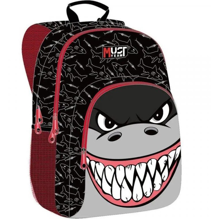 Luna: Must Team cápás lekerekített 3 rekeszes iskolatáska, hátizsák 32x18x43cm