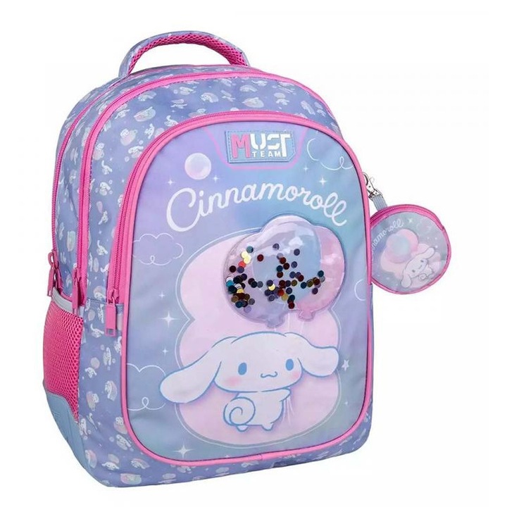Luna: Must Team Cinnamoroll balloons lekerekített 3 rekeszes iskolatáska, hátizsák 32x18x43cm