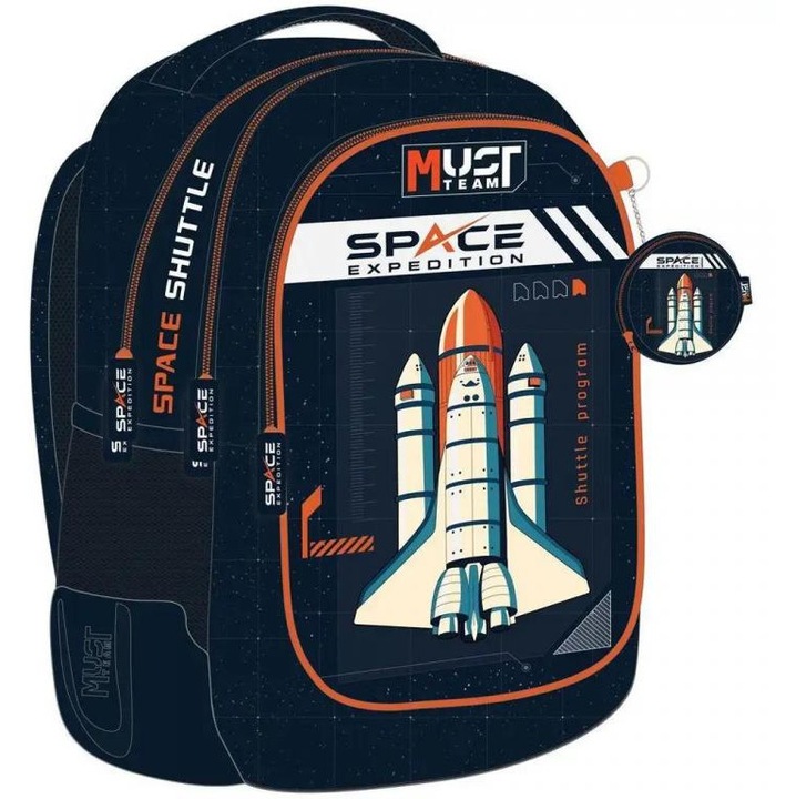 Luna: Must Team űrhajós lekerekített 3 rekeszes iskolatáska, hátizsák 32x18x43cm
