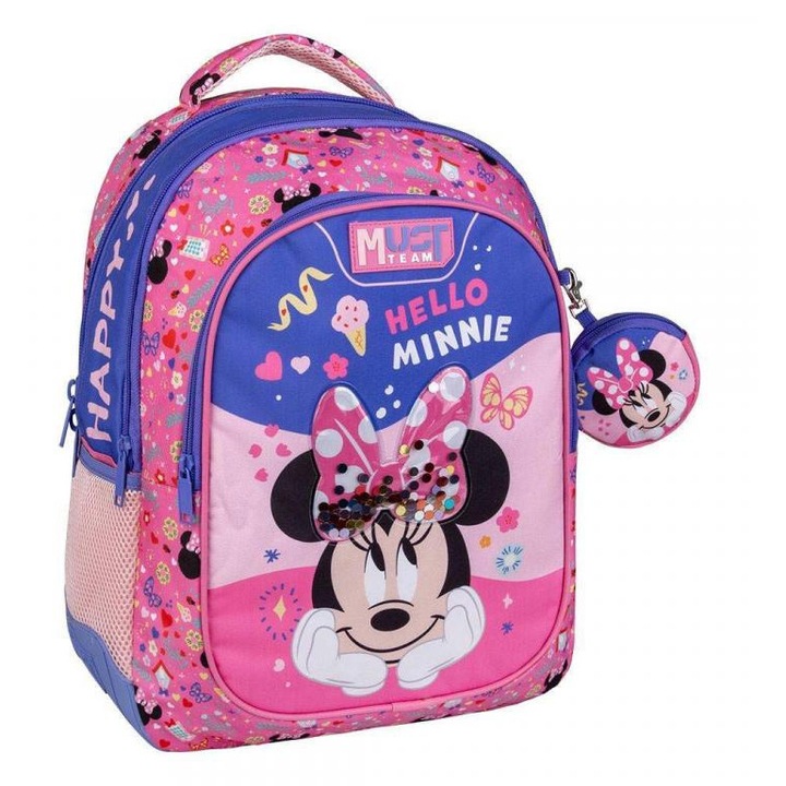 Luna: Must Team Hello Minnie egeres lekerekített 3 rekeszes iskolatáska, hátizsák 32x18x43cm
