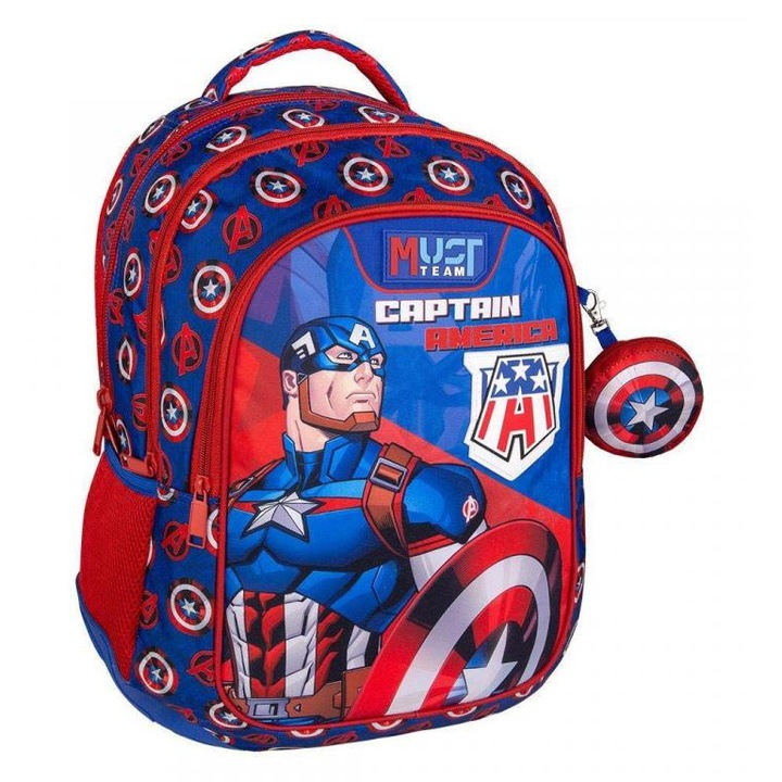 Luna: Must Team Amerika Kapitánya lekerekített 3 rekeszes iskolatáska, hátizsák 32x18x43cm