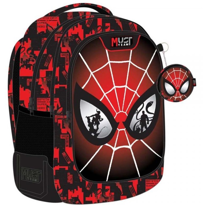 Luna: Must Team Pókemberes lekerekített 3 rekeszes iskolatáska, hátizsák 32x18x43cm