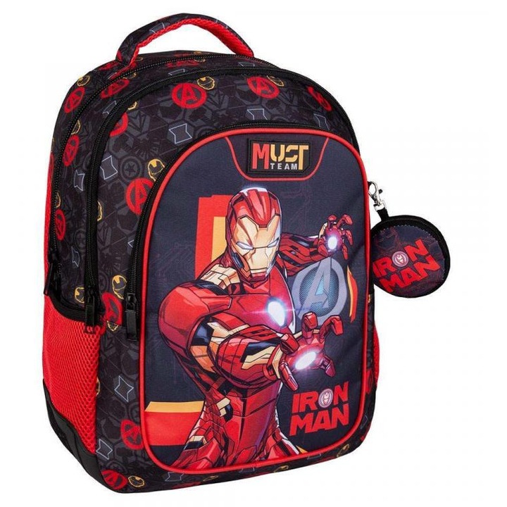 Luna: Must Team Vasember lekerekített 3 rekeszes iskolatáska, hátizsák 32x18x43cm