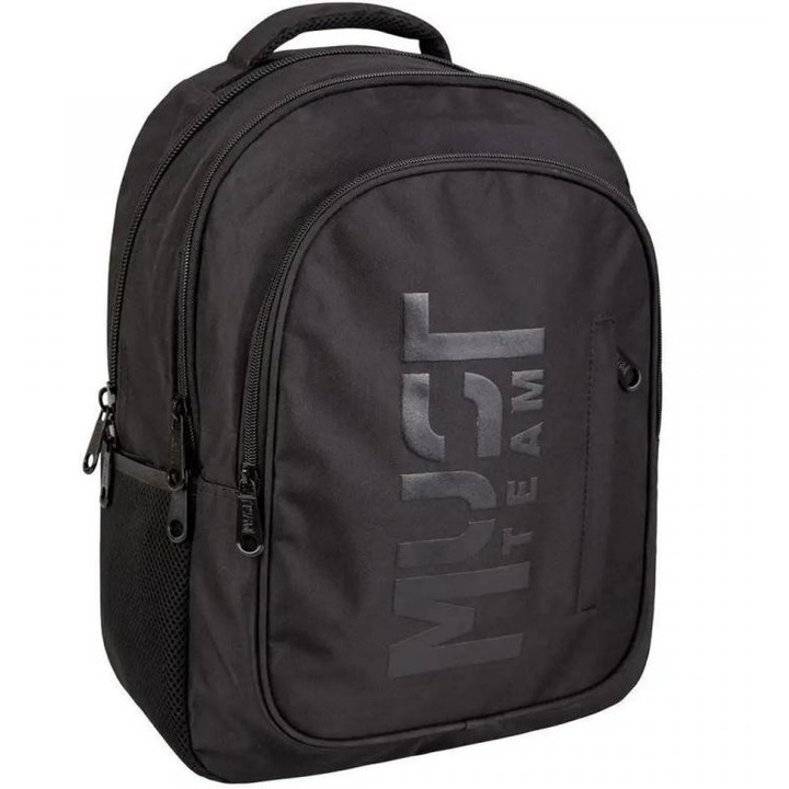Luna: Must Team Eternal black fekete lekerekített 3 rekeszes iskolatáska, hátizsák 32x18x43cm