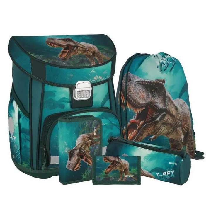 Spirit: T-Rex dinoszauruszos iskolatáska, hátizsák 5db-os szett 38x17x28cm