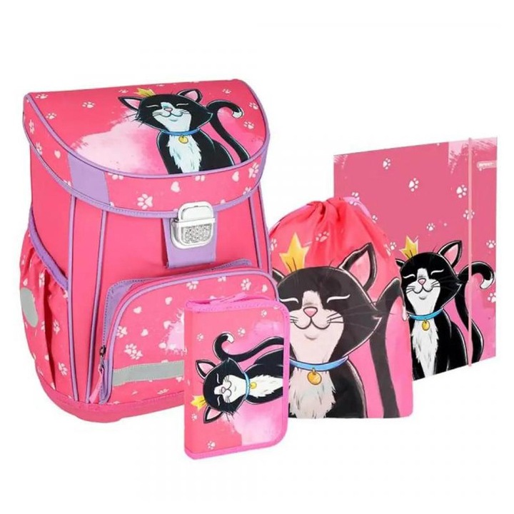 Spirit: Cat Queen fekete cicás iskolatáska, hátizsák 5db-os szett 38x17x28cm