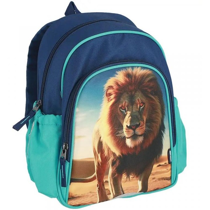 Spirit: Oroszlán mintás kék lekerekített iskolatáska, hátizsák 24x13x31cm