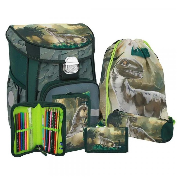 Spirit: Raptor dinoszauruszos iskolatáska, hátizsák 5db-os szett 38x17x28cm