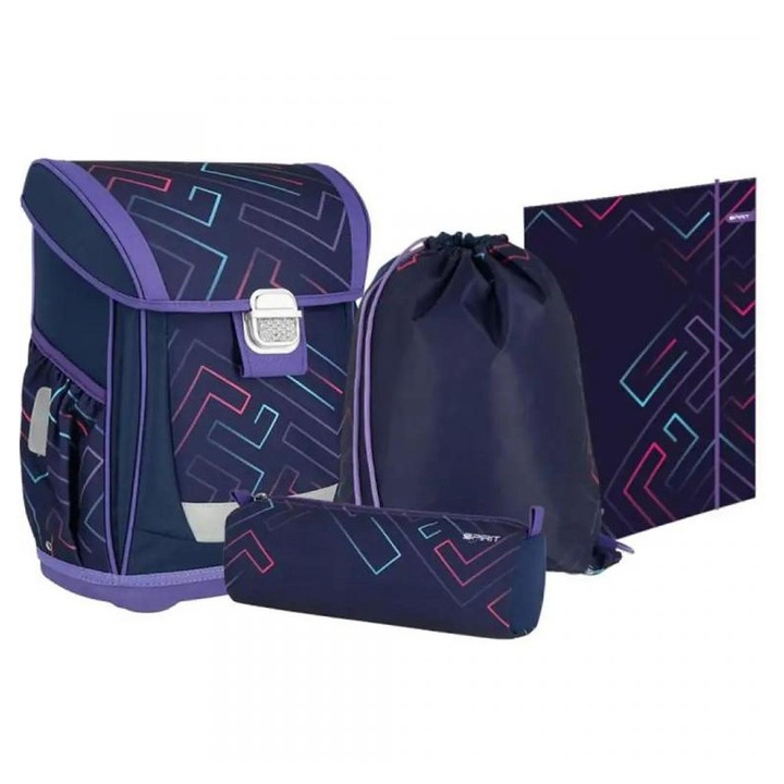 Spirit: Color Lines lila alapon színes vonalak iskolatáska, hátizsák 4db-os szett 41x20x32cm