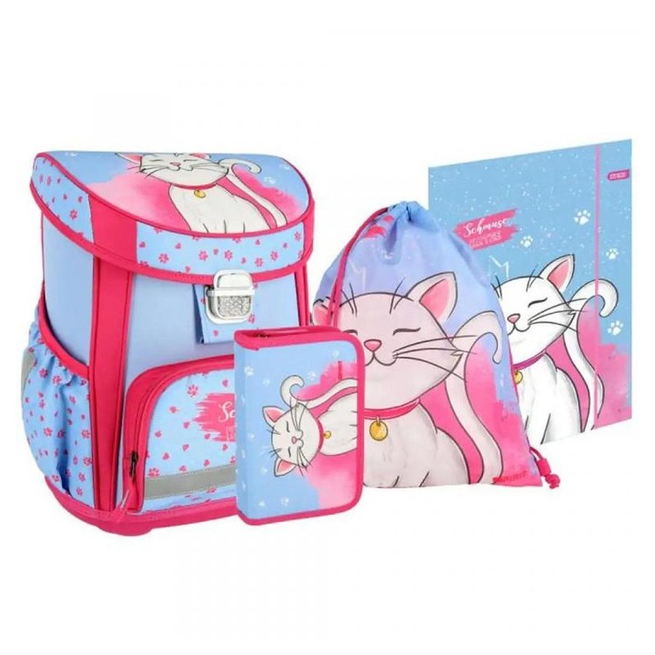 Spirit: White Cat fehér macskás iskolatáska, hátizsák 5db-os szett 38x17x28cm