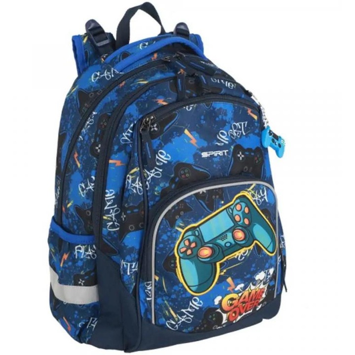 Spirit: Game over kék 3D mintás lekerekített iskolatáska, hátizsák 34x26x44cm