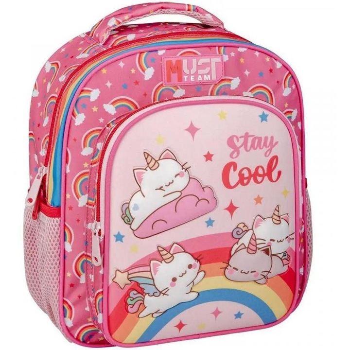 Luna: Must Team unikornis cicák lekerekített 2 rekeszes ovis hátizsák 27x10x31cm