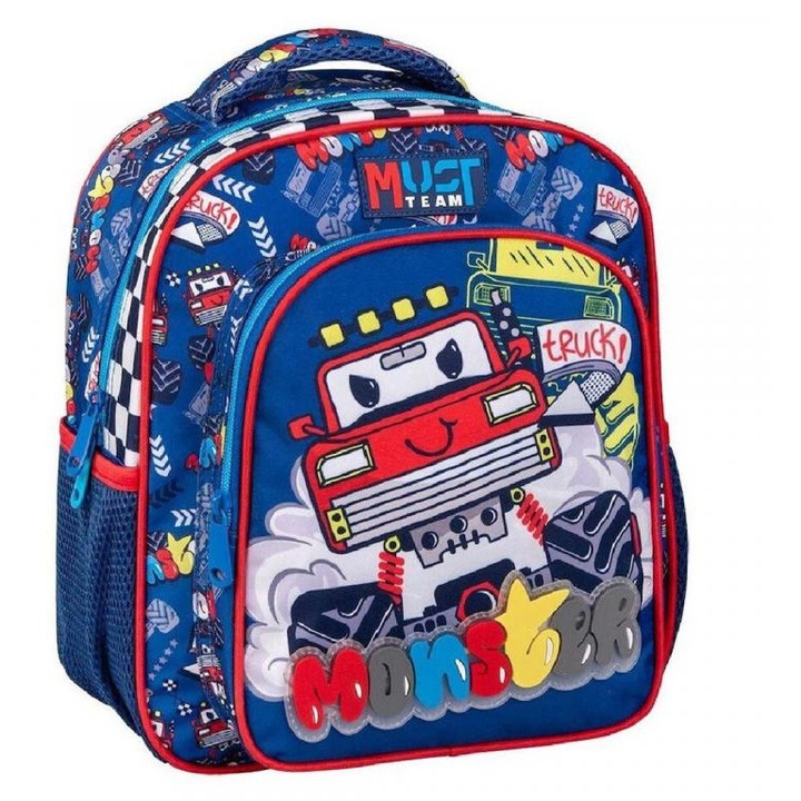 Luna: Must Team Monster Truck mintás lekerekített 2 rekeszes ovis hátizsák 27x10x31cm