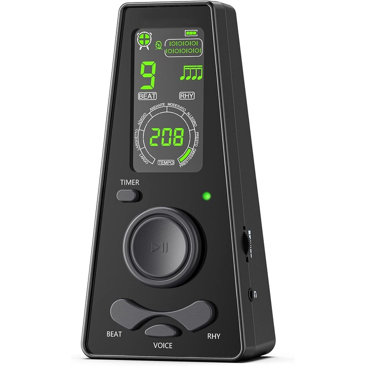 Metronom Digital Bedee, cu control volum si tempo, negru, 7x4x14cm, alimentare USB sau 3x AAA
