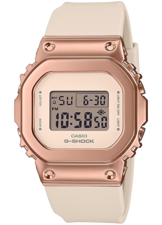 Casio G-SHOCK дамски часовник, розово злато, бежов циферблат, водоустойчив до 200 метра