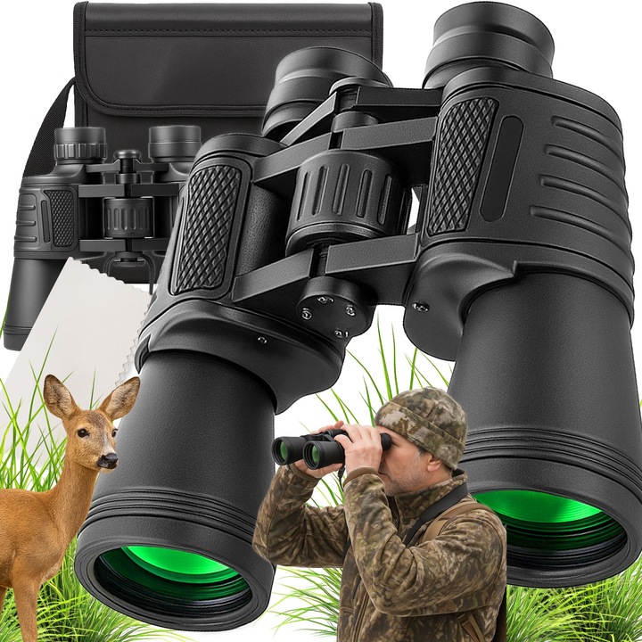 Бинокъл 10x50 Retoo, зрително поле 168/1000m, противоплъзгаща конструкция, размери 20x18,5x6,5см, комплект с калъф и каишка