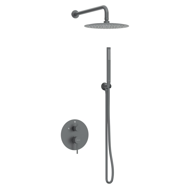 Baterie De Dus, Balneo, Corp Din Otel Inoxidabil Aisi 304, Cartus Ceramic Cu Diametru De 35 mm, Perlator Pentru Reducerea Consumului De Apa, Furtun De Dus Pvc De 150 cm Cu Sistem Anti-Twist, 190 mm x 246 mm x 394 mm, Gun Metal