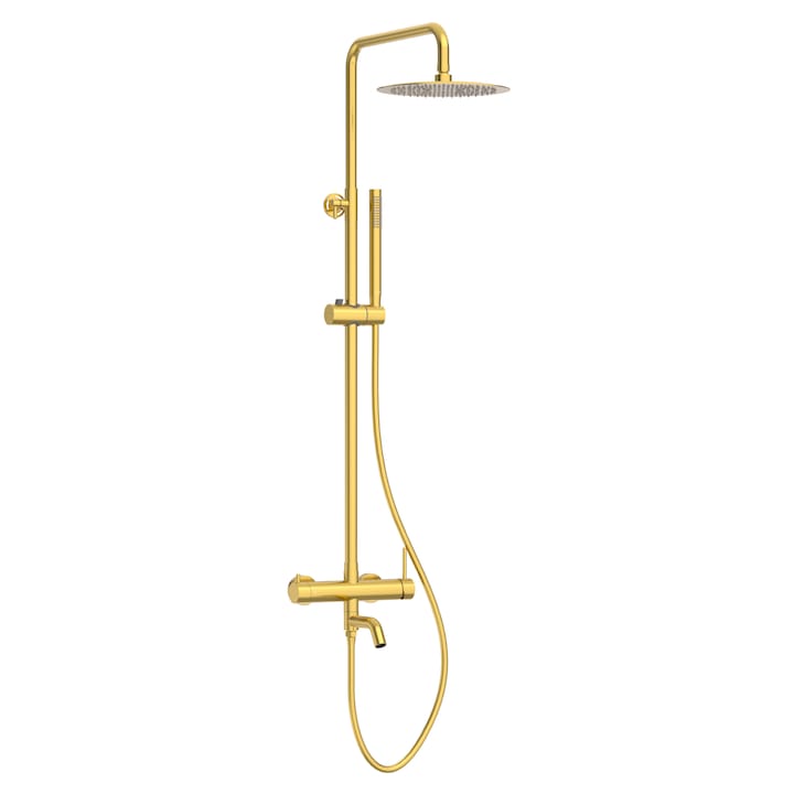 Baterii de dus - Baterie De Dus, Balneo, Corp Din Otel Inoxidabil Aisi 304, Cartus Ceramic, Diametru 35 mm, Dus Rotativ 90° Cu Comutator De Functii, Perlator Economisitor De Apa, 150 mm x 560 mm x 1016 mm, Aurit