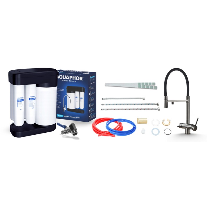 Филтър за вода Aquaphor Morion, Смесител Ari HighFlex, Графит-Антрацит