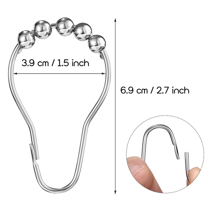 Комплект 12 пръстена за завеса за душ, BOMSTOM, с кутия за съхранение, аксесоари за баня, закачалка от неръждаема стомана, против падане, устойчиви на корозия, метални декорации, за прът и лесно закрепване, сребрист