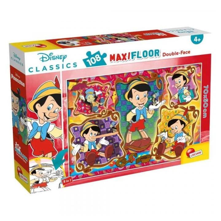 Pinokkió 2 az 1-ben 108db-os puzzle és színező 70x50cm - Lisciani