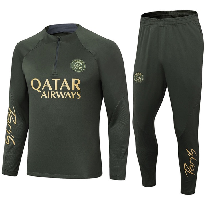 Мъжка тренировъчна футболна униформа, с дълъг ръкав, еластична материя, бързосъхнеща, цвят военно зелено, M