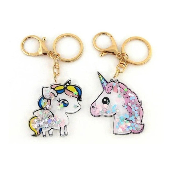 Breloc unicorn cu paiete, Adar, 6,5x6cm, multicolor