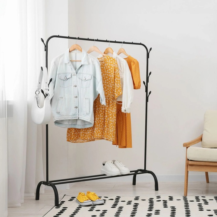 Álló ruhatartó állvány polccal és kampókkal