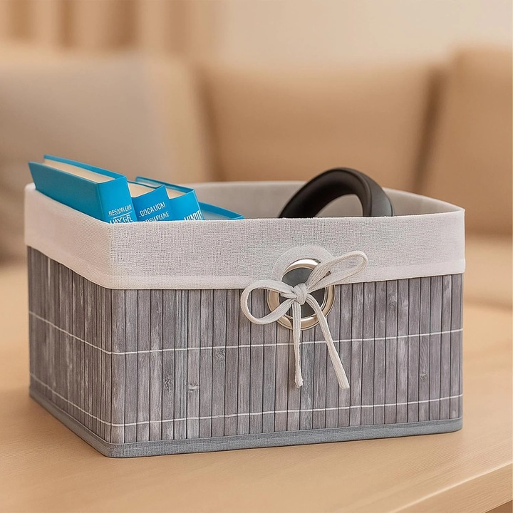 Комплект кошници за съхранение от бамбук с текстилна подплата, Northix, квадратни, издръжливи, многоцветни