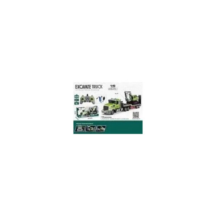 Laweta cu excavator R/C 1:12, Adar, 11 functii, 60x11x20cm, alb/negru