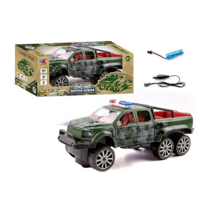 Masinuta Adar terena militara 1:16, 6 roti, lumini, 27x11x11cm, alb/negru