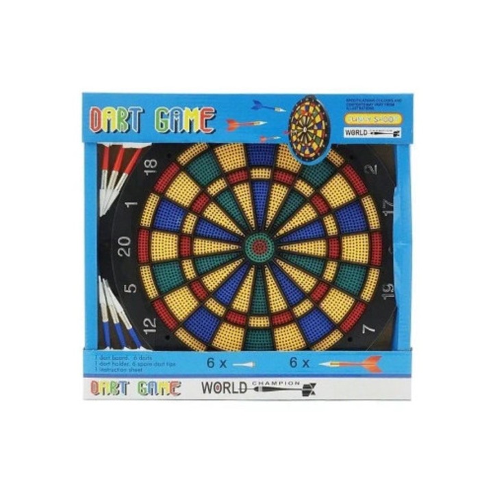 Adar darts tábla, 30cm-es nyilak, 33x31x2,5cm, fehér/fekete
