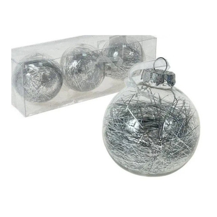 Globuri de Craciun Adar set 3 bucati, 8cm, cu umplutura, cutie PVC