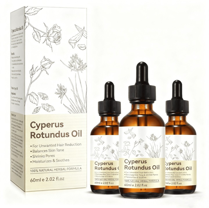 3 üveg Cyperus rotundus olaj, természetes Cyperus rotundus olaj, szőrtelenítésre, a nem kívánt szőrnövekedés csökkentésére, a bőr hidratálására és nyugtatására, minden bőrtípusra alkalmas