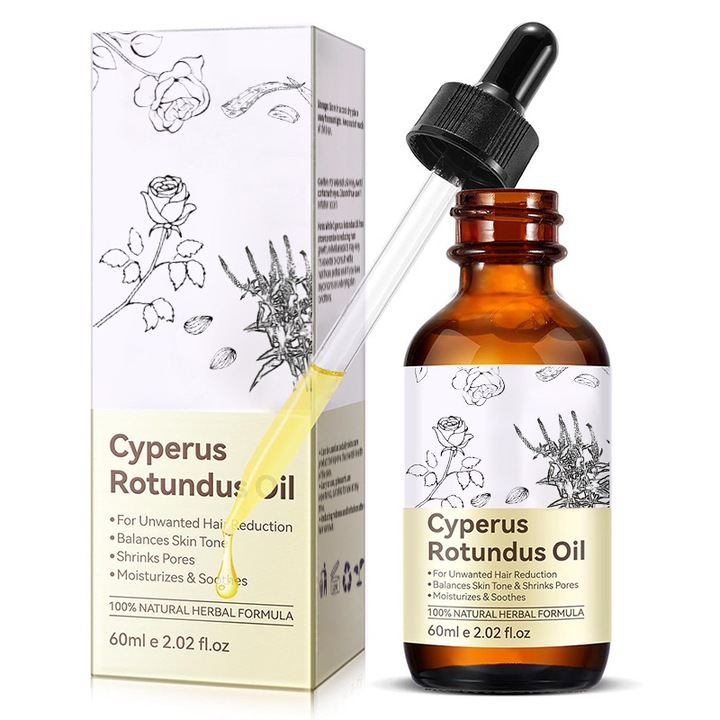 Cyperus rotundus olaj - 60ml, szőrtelenítésre, bőr hidratálására és nyugtatására, testszőrzet növekedésének csökkentésére, szőrtelenítő olaj, minden bőrtípusra alkalmas, A3