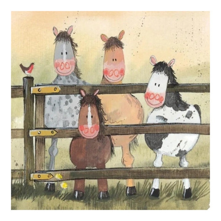 Felicitare set AC28 Konie si kuce, Alex Clark, fara text, cu envelopa kraft maro